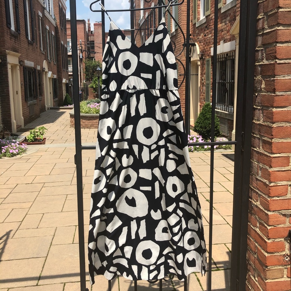 Loft midnight blue and white print maxi dress